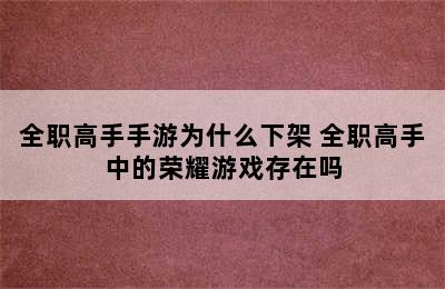 全职高手手游为什么下架 全职高手中的荣耀游戏存在吗